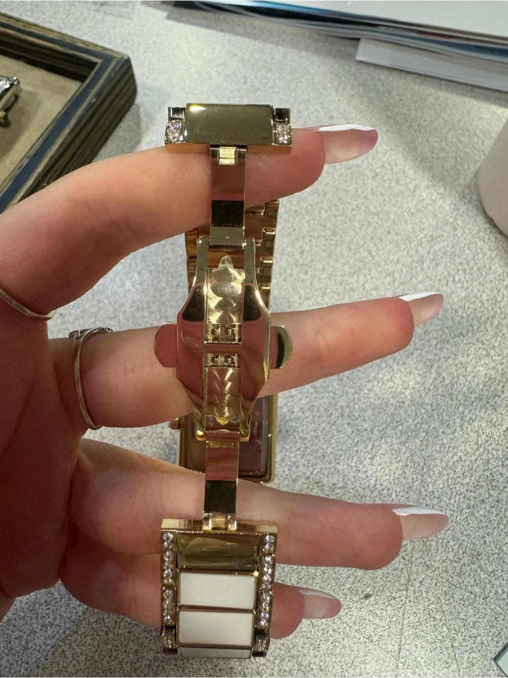 Rarities by Carol Brodie Goldtone Stainless Steel White Accent Bracelet Watch